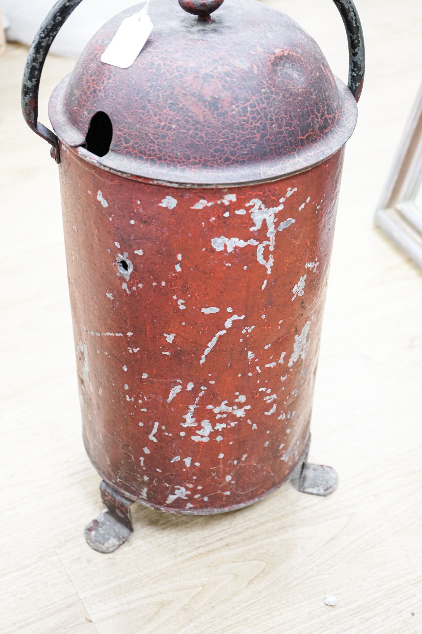 A painted toleware red coal bucket 64cm